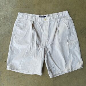 Vintage Polo Ralph Lauren Shorts Mens 36 (FITS 33) Khaki Pleated Chino Preppy 8"